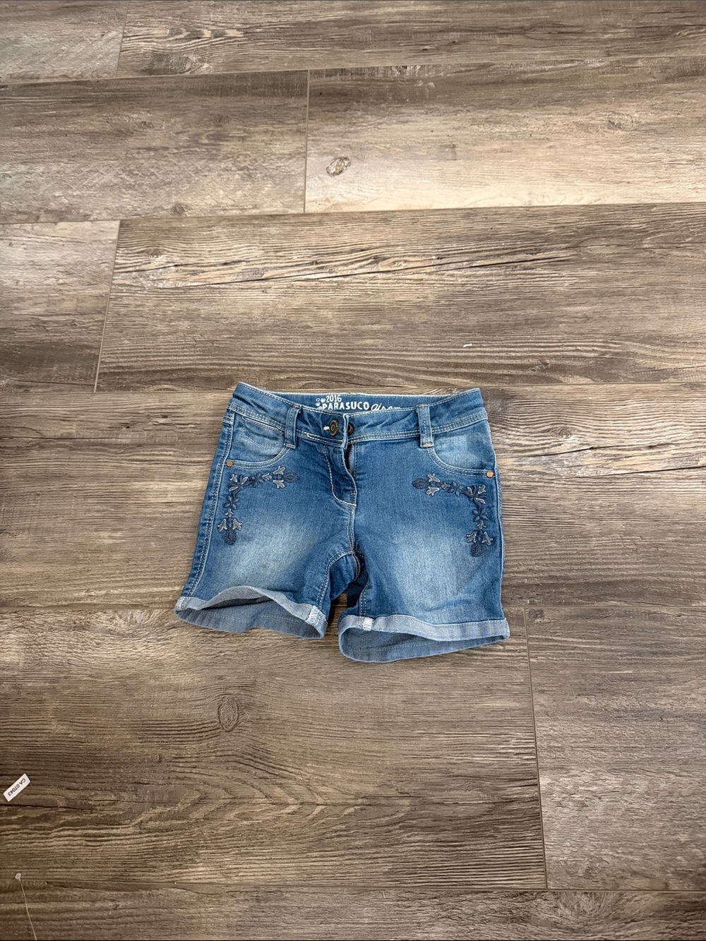 Parasuco Girls Denim Embroidered Roll-Cuff Shorts - Blue